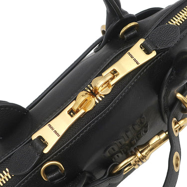 ミュウミュウ MIU MIU アバンチュール トップハンドル スモール 5BB169 ブラック シープスキン 2WAYバッグ ヴィンテージ金具 黒 ロゴ ハンドバッグ ショルダー