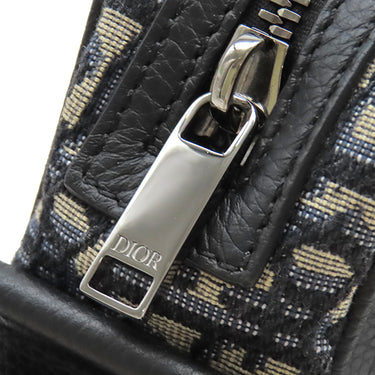 クリスチャン・ディオール Christian Dior オブリーク メッセンジャーバッグ ネイビー×ベージュ キャンバス レザー ショルダーバッグ シルバー金具 紺 ジャガード