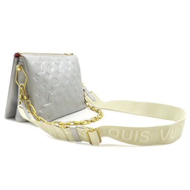 ルイヴィトン LOUIS VUITTON クッサンPM M21769 シルバー レザー ラムレザー ショルダーバッグ ゴールド金具 チェーンショルダー