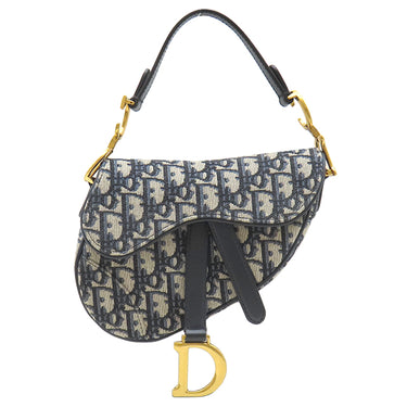 クリスチャン・ディオール Christian Dior サドルバッグ スモール M0457CTZQ_M928 ネイビー キャンバス オブリークジャカード ショルダーバッグ マットゴールド金具 ストラップ付き
