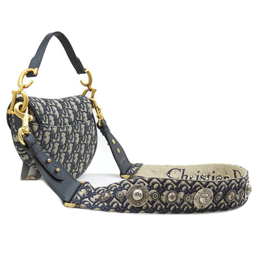クリスチャン・ディオール Christian Dior サドルバッグ スモール M0457CTZQ_M928 ネイビー キャンバス オブリークジャカード ショルダーバッグ マットゴールド金具 ストラップ付き