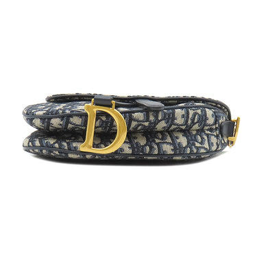 クリスチャン・ディオール Christian Dior サドルバッグ スモール M0457CTZQ_M928 ネイビー キャンバス オブリークジャカード ショルダーバッグ マットゴールド金具 ストラップ付き