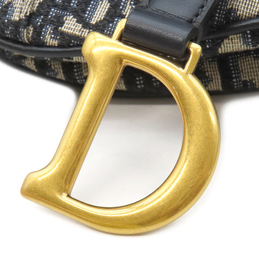 クリスチャン・ディオール Christian Dior サドルバッグ スモール M0457CTZQ_M928 ネイビー キャンバス オブリークジャカード ショルダーバッグ マットゴールド金具 ストラップ付き
