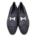 エルメス HERMES ロワイヤル ローファー H231050Z ブルーブリュット×マリン デニム カーフ #35 ローファー シルバー金具 紺 フリンジ H金具 モカシン