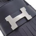エルメス HERMES ロワイヤル ローファー H231050Z ブルーブリュット×マリン デニム カーフ #35 ローファー シルバー金具 紺 フリンジ H金具 モカシン