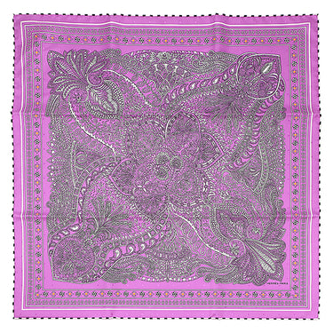エルメス Hermes カレ55 シクラメン×ホワイト×ブラック シルク スカーフ 【Le Jardin de la Maharani /マハラニの庭】