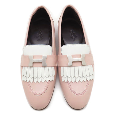 エルメス HERMES ロワイヤル ローファー H241072Z ローズポーセリン×ホワイト ゴートスキン カーフ #35 ローファー シルバー金具 フリンジ H金具 モカシン