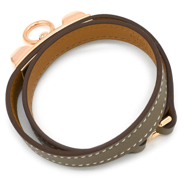エルメス Herms リヴァル ドゥブルトゥール エトゥープ レザー GP T2 ブレスレット ローズゴールド金具 ピンクゴールド 二重 二連 スタッズ