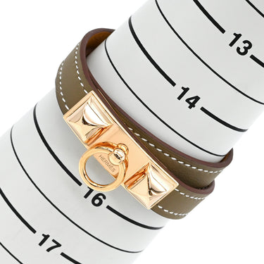 エルメス HERMES リヴァル ドゥブルトゥール エトゥープ レザー GP T2 ブレスレット ローズゴールド金具 ピンクゴールド 二重 二連 スタッズ