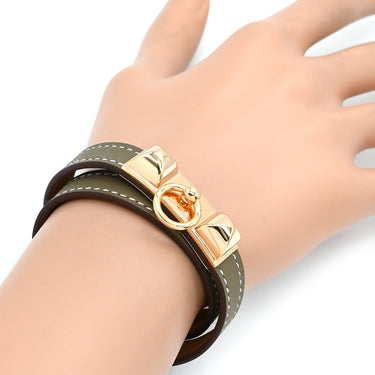 エルメス HERMES リヴァル ドゥブルトゥール エトゥープ レザー GP T2 ブレスレット ローズゴールド金具 ピンクゴールド 二重 二連 スタッズ