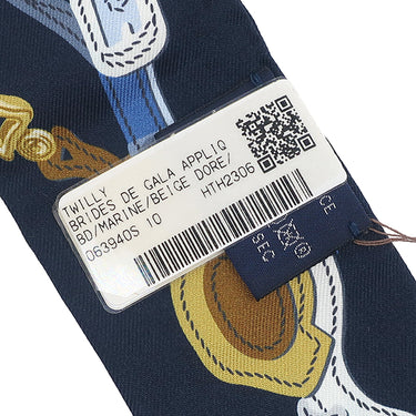 エルメス HERMES ツイリー マリン×ベージュドレ×ゴールド シルク スカーフ 【ブリッドドゥガラ アップリケピケ】