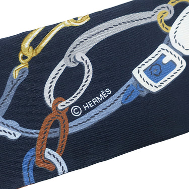 エルメス HERMES ツイリー マリン×ベージュドレ×ゴールド シルク スカーフ 【ブリッドドゥガラ アップリケピケ】