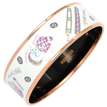 エルメス HERMES エマイユ GM ファニーアイスクリーム ホワイト×マルチカラー GP 七宝焼き バングル ローズゴールド金具 PG金具 シェーヌダンクル柄