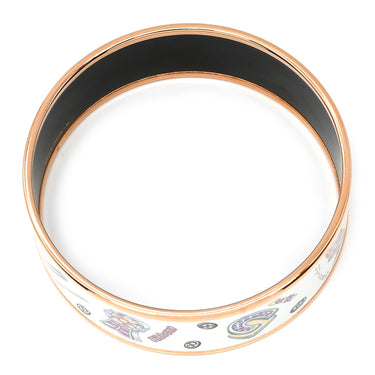 エルメス HERMES エマイユ GM ファニーアイスクリーム ホワイト×マルチカラー GP 七宝焼き バングル ローズゴールド金具 PG金具 シェーヌダンクル柄