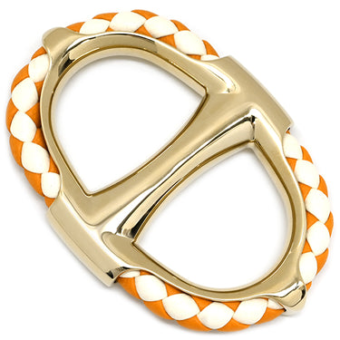 エルメス HERMES シェーヌダンクル トレッセ オレンジ×ホワイト×ゴールド レザー GP スカーフリング カレ90用
