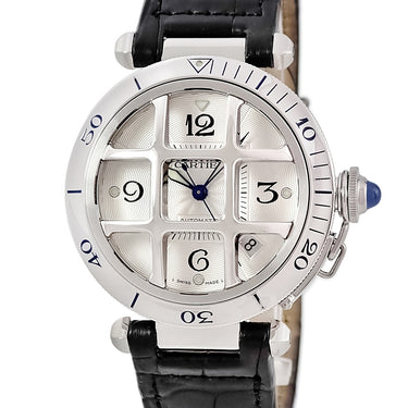 腕時計 カルティエ Cartier パシャ 38 プロンジャー コンベックス グリッド W3105955 自動巻き メンズ OH済 逆回転防止ベゼル