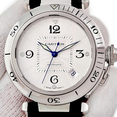 腕時計 カルティエ Cartier パシャ 38 プロンジャー コンベックス グリッド W3105955 自動巻き メンズ OH済 逆回転防止ベゼル