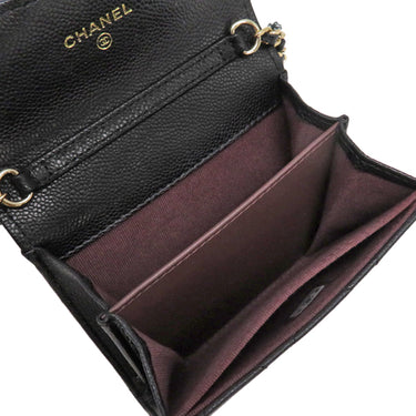 シャネル Chanel ミニ チェーンクラッチ AP0238 ブラック キャビアスキン チェーンウォレット ゴールド金具 黒 ココマーク