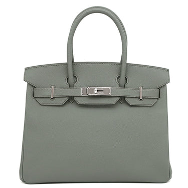 エルメス HERMES バーキン30 ヴェールアマンド ヴォーエプソン ハンドバッグ シルバー金具 緑 グレー