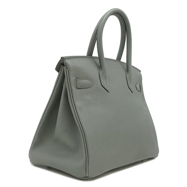 エルメス HERMES バーキン30 ヴェールアマンド ヴォーエプソン ハンドバッグ シルバー金具 緑 グレー