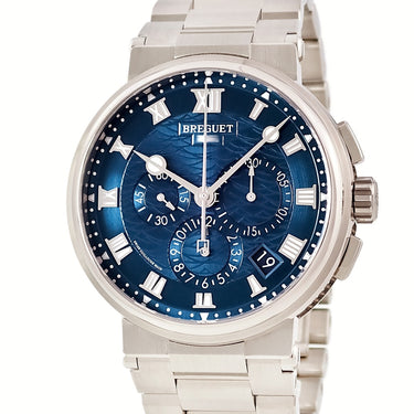 腕時計 ブレゲ BREGUET マリーン クロノグラフ 5527 5527BB/Y2/BW0 自動巻き メンズ K18WG無垢 ブルー ギョウシェ コインエッジ