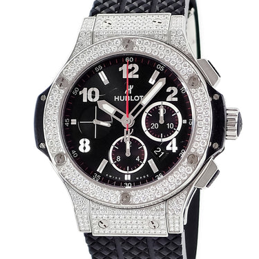 腕時計 ウブロ HUBLOT ビッグバン スチール 301.SX.130.RX.174 自動巻き メンズ 純正ダイヤ パヴェ デイト クロノグラフ 黒