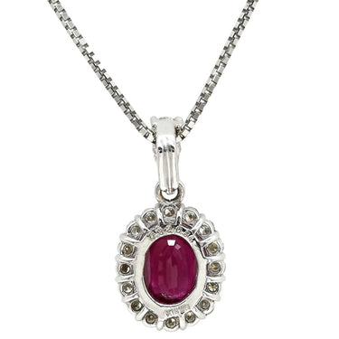 ノンブランド NON BRAND ルビー 0.84ct ダイヤモンド ペンダント ホワイトゴールド K18WG ルビー ダイヤモンド ネックレス 赤 レッド 1石 1粒 オーバルミックスカット