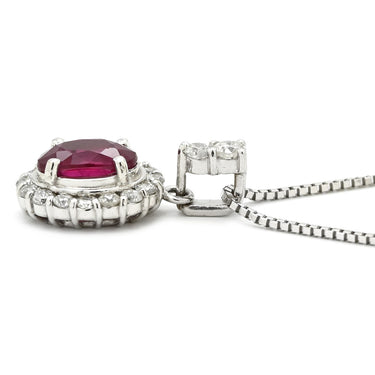 ノンブランド NON BRAND ルビー 0.84ct ダイヤモンド ペンダント ホワイトゴールド K18WG ルビー ダイヤモンド ネックレス 赤 レッド 1石 1粒 オーバルミックスカット