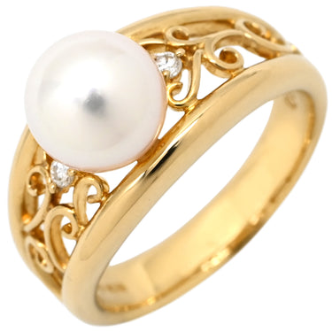 タサキ TASAKI パール ダイヤ デザインリング パールホワイト×ピンクゴールド K18PG パール ダイヤモンド リング 指輪 TASAKI Au750 18K 18金 PG 透かし模様 11号