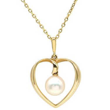 ミキモト MIKIMOTO ハートモチーフ パール パールホワイト×イエローゴールド K14YG パール ネックレス MIKIMOTO 真珠 14K 14金 Au585 1P スウィング