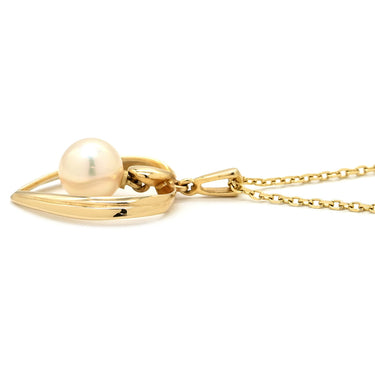 ミキモト MIKIMOTO ハートモチーフ パール パールホワイト×イエローゴールド K14YG パール ネックレス MIKIMOTO 真珠 14K 14金 Au585 1P スウィング