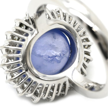 ノンブランド NON BRAND スターサファイア 26.55ct ダイヤ ブルー×プラチナシルバー Pt900 サファイア ダイヤモンド リング 指輪 青 プラチナ900 オーバルカボションカット 12号
