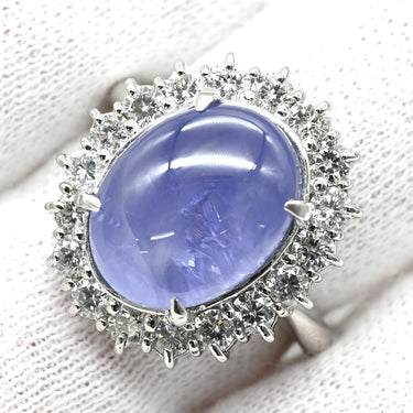 ノンブランド NON BRAND スターサファイア 26.55ct ダイヤ ブルー×プラチナシルバー Pt900 サファイア ダイヤモンド リング 指輪 青 プラチナ900 オーバルカボションカット 12号