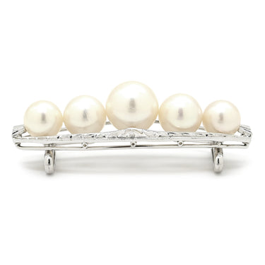ミキモト MIKIMOTO あこやパール 帯どめ パールホワイト×ホワイトゴールド K14WG パール アクセサリー MIKIMOTO 帯留 5P 5粒 真珠 アコヤ 和彫り 和装小物