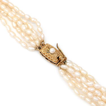 タサキ TASAKI 6連 パール セミロング パールホワイト×イエローゴールド K14YG パール ネックレス TASAKI 14K 真珠 ライスパール バロック 6重 多連 マチネサイズ