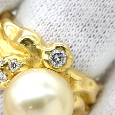 タサキ TASAKI パール ダイヤ イエローゴールド K18YG パール ダイヤモンド リング 指輪 大粒 10.6mm TASAKI Au750 18K 18金 YG 11号