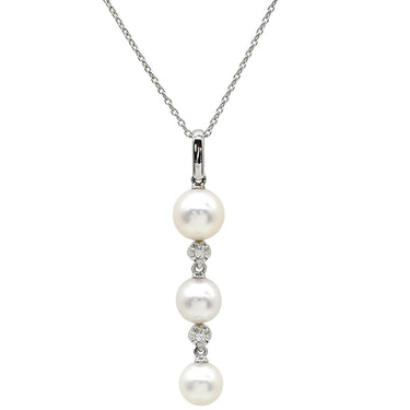 タサキ TASAKI パール 3連 ホワイトゴールド K18WG パール ダイヤモンド ネックレス TASAKI ダイヤ ドロップ スウィング