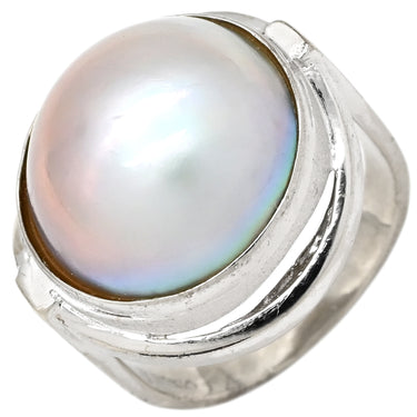 タサキ TASAKI マベパール パールグレー×ホワイトゴールド K14WG パール リング 指輪 TASAKI 真珠 大粒 ハーフパールシェイプ 14K WG オーロラ系 8号