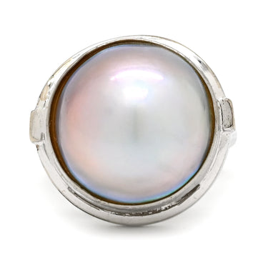 タサキ TASAKI マベパール パールグレー×ホワイトゴールド K14WG パール リング 指輪 TASAKI 真珠 大粒 ハーフパールシェイプ 14K WG オーロラ系 8号