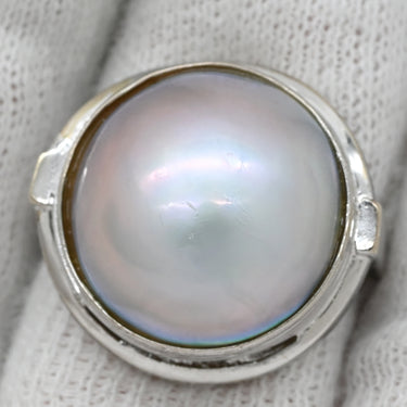 タサキ TASAKI マベパール パールグレー×ホワイトゴールド K14WG パール リング 指輪 TASAKI 真珠 大粒 ハーフパールシェイプ 14K WG オーロラ系 8号
