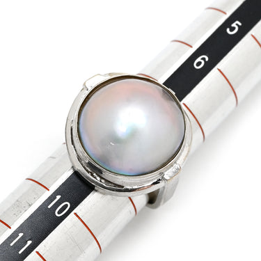 タサキ TASAKI マベパール パールグレー×ホワイトゴールド K14WG パール リング 指輪 TASAKI 真珠 大粒 ハーフパールシェイプ 14K WG オーロラ系 8号