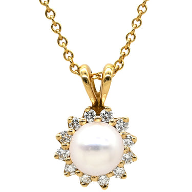 ティファニー Tiffany & Co パール ダイヤ ペンダント イエローゴールド K18YG パール ダイヤモンド ネックレス 18K 750 YG T&Co. フラワーモチーフ