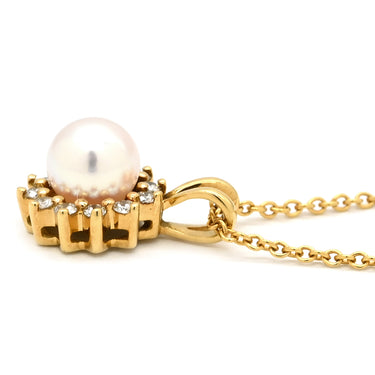 ティファニー Tiffany & Co パール ダイヤ ペンダント イエローゴールド K18YG パール ダイヤモンド ネックレス 18K 750 YG T&Co. フラワーモチーフ