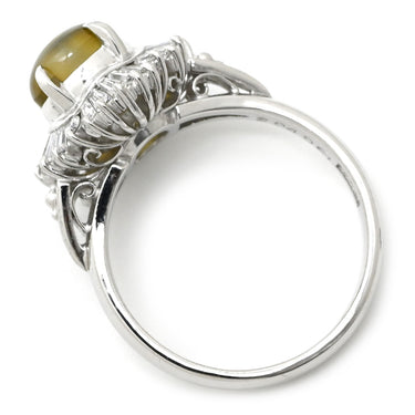 ノンブランド NON BRAND クリソベリル キャッツアイ 2.04ct ダイヤモンド イエローグリーン×プラチナシルバー Pt900 クリソベリルキャッツアイ ダイヤモンド リング 指輪 緑黄色 猫目石 プラチナ Pm900 テーパーダイヤ 12号