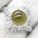ノンブランド NON BRAND クリソベリル キャッツアイ 2.04ct ダイヤモンド イエローグリーン×プラチナシルバー Pt900 クリソベリルキャッツアイ ダイヤモンド リング 指輪 緑黄色 猫目石 プラチナ Pm900 テーパーダイヤ 12号