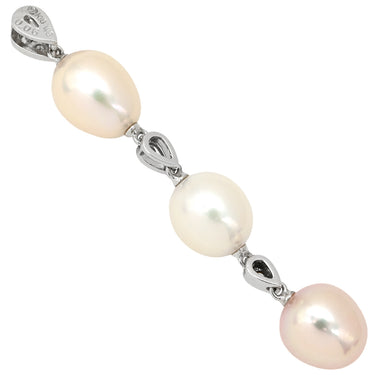 タサキ TASAKI 3連パール ダイヤ パールホワイト×ホワイトゴールド K18WG パール ダイヤモンド ペンダントトップ 白 ピンク 18K 750 WG ドロップ スウィング ネックレストップ オーバルシェイプ