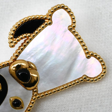 ヴァンクリーフアーペル Van Cleef & Arpels ラッキーアニマルズ ドッグ クリップ VCARP2AU00 パールホワイト×ブラック×イエローゴールド K18YG オニキス マザーオブパール ブローチ Au750 シェル オニキス