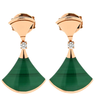 ブルガリ BVLGARI ディーヴァ ドリーム グリーン×ピンクゴールド K18PG ダイヤモンド マラカイト ピアス 18K 750PG 18金 マラカイト 1Pダイヤ