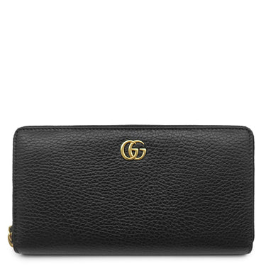 グッチ GUCCI プチマーモント ジップアラウンドウォレット 456117 ブラック レザー 長財布 ゴールド金具 黒 ラウンドファスナー ダブルG