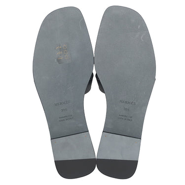 エルメス HERMES オラン H021056Z ブラック ボックスカーフ レザー #39 1/2 サンダル 新品 未使用 H型 黒 白ステッチ フラットサンダル